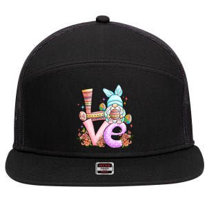 Cute Gnome Love Easter Day Gift Easter Egg Floral 7 Panel Mesh Trucker Snapback Hat