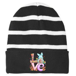 Cute Gnome Love Easter Day Gift Easter Egg Floral Striped Beanie with Solid Band