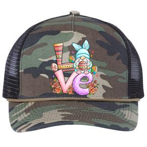 Cute Gnome Love Easter Day Gift Easter Egg Floral Retro Rope Trucker Hat Cap