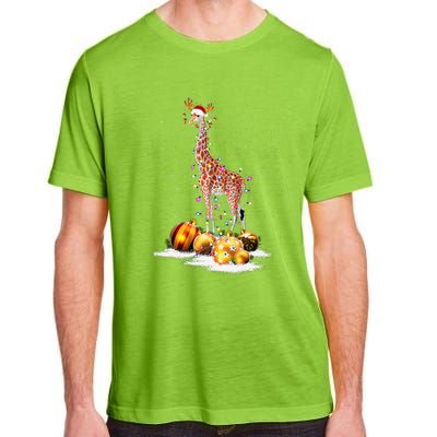 Cute Giraffe Lights Santa Hat Funny Xmas Tree Christmas Adult ChromaSoft Performance T-Shirt