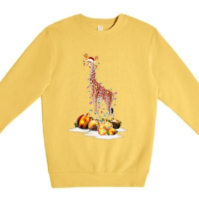 Cute Giraffe Lights Santa Hat Funny Xmas Tree Christmas Premium Crewneck Sweatshirt