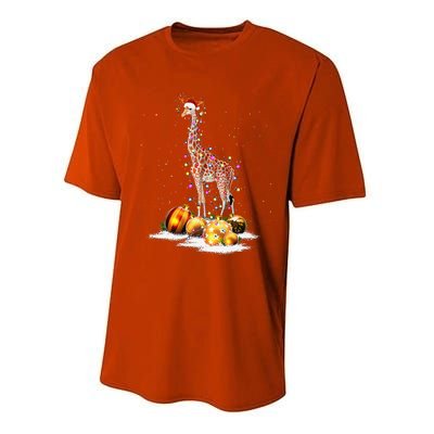 Cute Giraffe Lights Santa Hat Funny Xmas Tree Christmas Performance Sprint T-Shirt