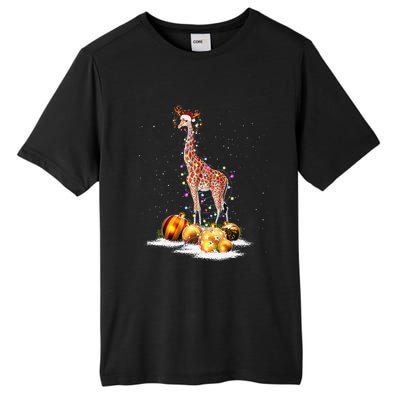 Cute Giraffe Lights Santa Hat Funny Xmas Tree Christmas Tall Fusion ChromaSoft Performance T-Shirt