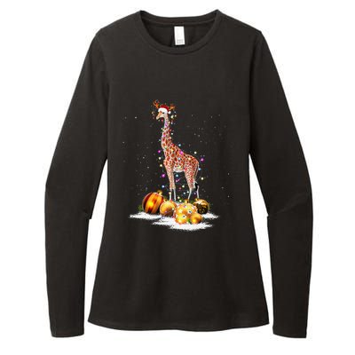 Cute Giraffe Lights Santa Hat Funny Xmas Tree Christmas Womens CVC Long Sleeve Shirt