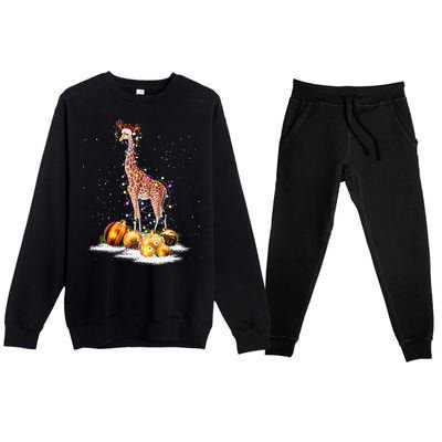 Cute Giraffe Lights Santa Hat Funny Xmas Tree Christmas Premium Crewneck Sweatsuit Set