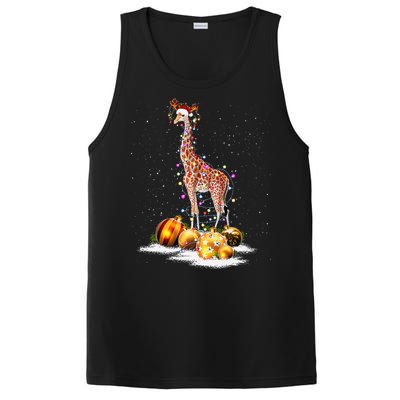 Cute Giraffe Lights Santa Hat Funny Xmas Tree Christmas PosiCharge Competitor Tank