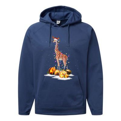 Cute Giraffe Lights Santa Hat Funny Xmas Tree Christmas Performance Fleece Hoodie