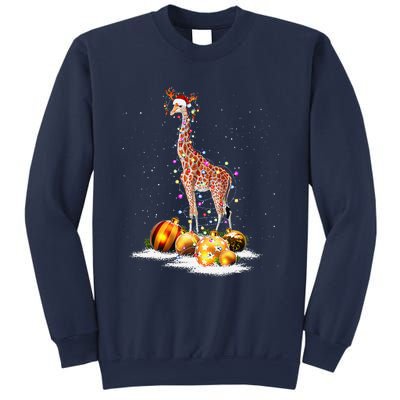 Cute Giraffe Lights Santa Hat Funny Xmas Tree Christmas Sweatshirt