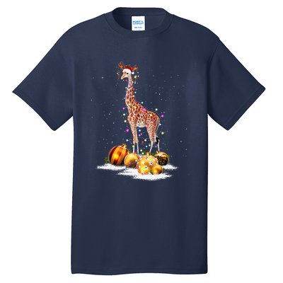 Cute Giraffe Lights Santa Hat Funny Xmas Tree Christmas Tall T-Shirt