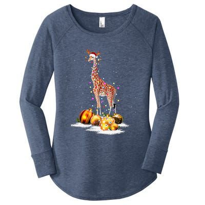 Cute Giraffe Lights Santa Hat Funny Xmas Tree Christmas Women's Perfect Tri Tunic Long Sleeve Shirt