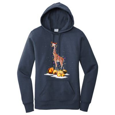 Cute Giraffe Lights Santa Hat Funny Xmas Tree Christmas Women's Pullover Hoodie