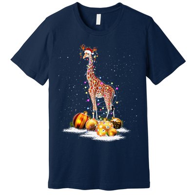 Cute Giraffe Lights Santa Hat Funny Xmas Tree Christmas Premium T-Shirt