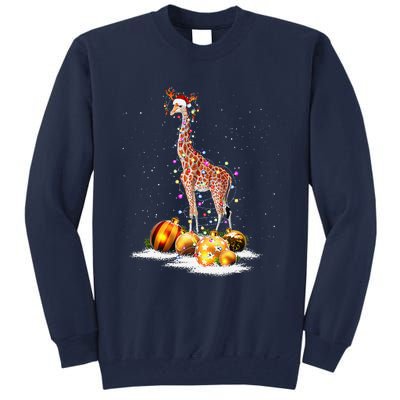 Cute Giraffe Lights Santa Hat Funny Xmas Tree Christmas Tall Sweatshirt