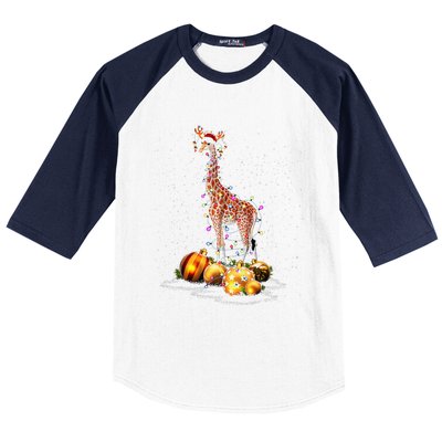 Cute Giraffe Lights Santa Hat Funny Xmas Tree Christmas Baseball Sleeve Shirt