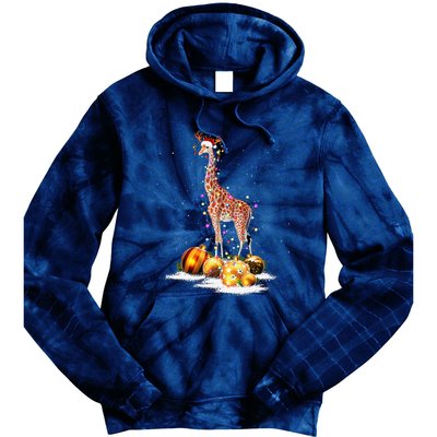 Cute Giraffe Lights Santa Hat Funny Xmas Tree Christmas Tie Dye Hoodie