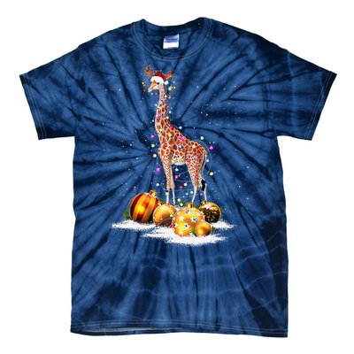 Cute Giraffe Lights Santa Hat Funny Xmas Tree Christmas Tie-Dye T-Shirt