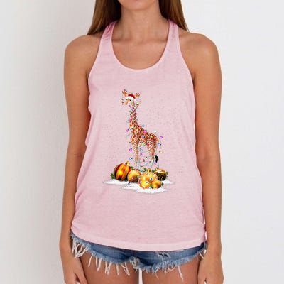 Cute Giraffe Lights Santa Hat Funny Xmas Tree Christmas Women's Knotted Racerback Tank