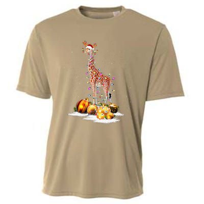 Cute Giraffe Lights Santa Hat Funny Xmas Tree Christmas Cooling Performance Crew T-Shirt