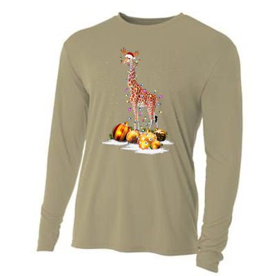 Cute Giraffe Lights Santa Hat Funny Xmas Tree Christmas Cooling Performance Long Sleeve Crew