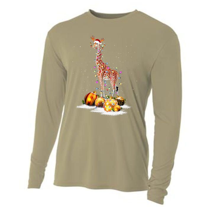 Cute Giraffe Lights Santa Hat Funny Xmas Tree Christmas Cooling Performance Long Sleeve Crew