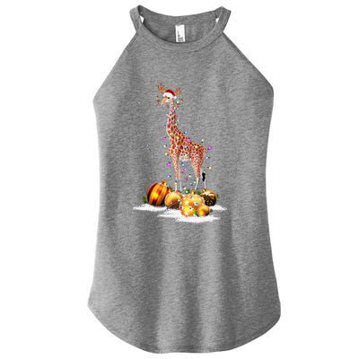 Cute Giraffe Lights Santa Hat Funny Xmas Tree Christmas Women’s Perfect Tri Rocker Tank