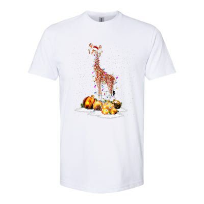 Cute Giraffe Lights Santa Hat Funny Xmas Tree Christmas Softstyle CVC T-Shirt