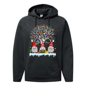 Cute Gnomes Merry Christmas Light Family Gnome Xmas Matching Performance Fleece Hoodie