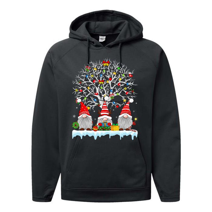 Cute Gnomes Merry Christmas Light Family Gnome Xmas Matching Performance Fleece Hoodie