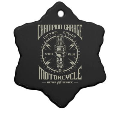 Champion Garage Motorcycle Ceramic Star Ornament