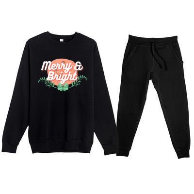 Christmas Graphic Merry And Bright Text Holiday Premium Crewneck Sweatsuit Set