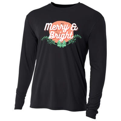 Christmas Graphic Merry And Bright Text Holiday Cooling Performance Long Sleeve Crew