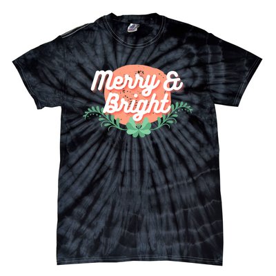 Christmas Graphic Merry And Bright Text Holiday Tie-Dye T-Shirt