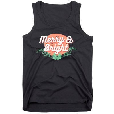 Christmas Graphic Merry And Bright Text Holiday Tank Top