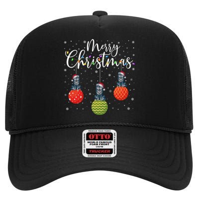 Cute Gift Merry Christmas Lights Santa Hat Wolf Ugly Xmas High Crown Mesh Back Trucker Hat