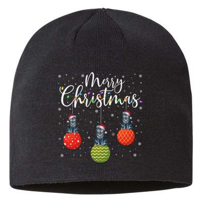 Cute Gift Merry Christmas Lights Santa Hat Wolf Ugly Xmas Sustainable Beanie