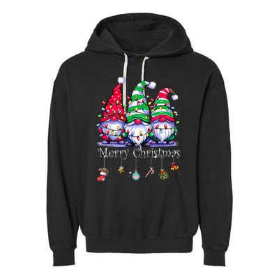 Cute Gnomes Merry Christmas Light Family Gnome Xmas Matching Garment-Dyed Fleece Hoodie