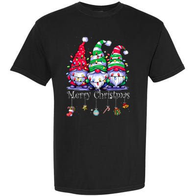 Cute Gnomes Merry Christmas Light Family Gnome Xmas Matching Garment-Dyed Heavyweight T-Shirt