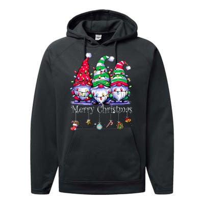 Cute Gnomes Merry Christmas Light Family Gnome Xmas Matching Performance Fleece Hoodie