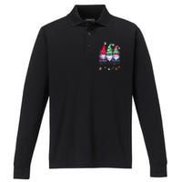 Cute Gnomes Merry Christmas Light Family Gnome Xmas Matching Performance Long Sleeve Polo