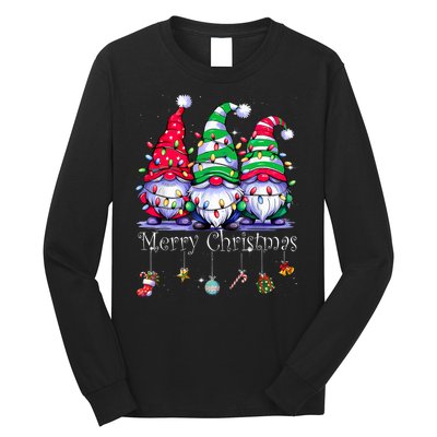 Cute Gnomes Merry Christmas Light Family Gnome Xmas Matching Long Sleeve Shirt