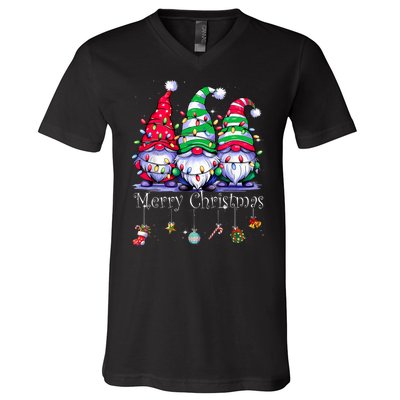 Cute Gnomes Merry Christmas Light Family Gnome Xmas Matching V-Neck T-Shirt