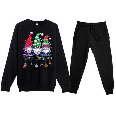 Cute Gnomes Merry Christmas Light Family Gnome Xmas Matching Premium Crewneck Sweatsuit Set