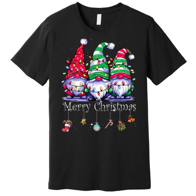 Cute Gnomes Merry Christmas Light Family Gnome Xmas Matching Premium T-Shirt