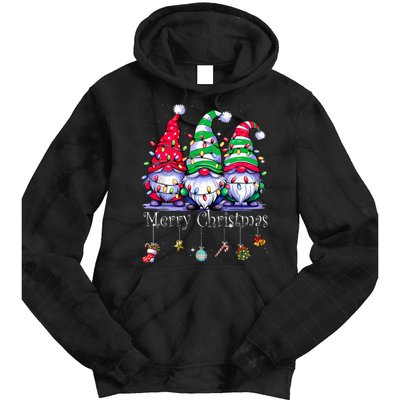 Cute Gnomes Merry Christmas Light Family Gnome Xmas Matching Tie Dye Hoodie