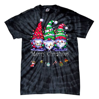 Cute Gnomes Merry Christmas Light Family Gnome Xmas Matching Tie-Dye T-Shirt