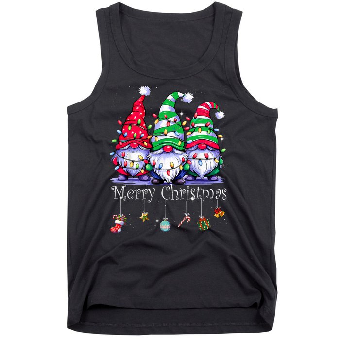 Cute Gnomes Merry Christmas Light Family Gnome Xmas Matching Tank Top