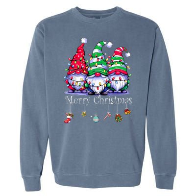 Cute Gnomes Merry Christmas Light Family Gnome Xmas Matching Garment-Dyed Sweatshirt