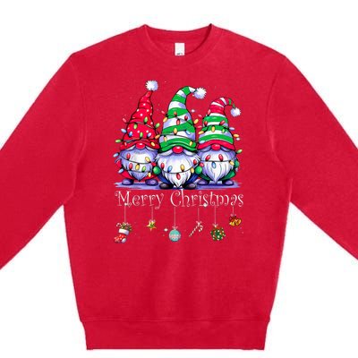 Cute Gnomes Merry Christmas Light Family Gnome Xmas Matching Premium Crewneck Sweatshirt