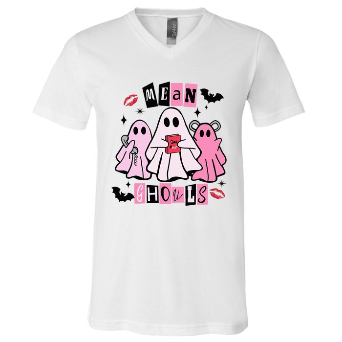 Cute Ghost Mean Ghouls Funny Halloween Costume Spooky Season V-Neck T-Shirt