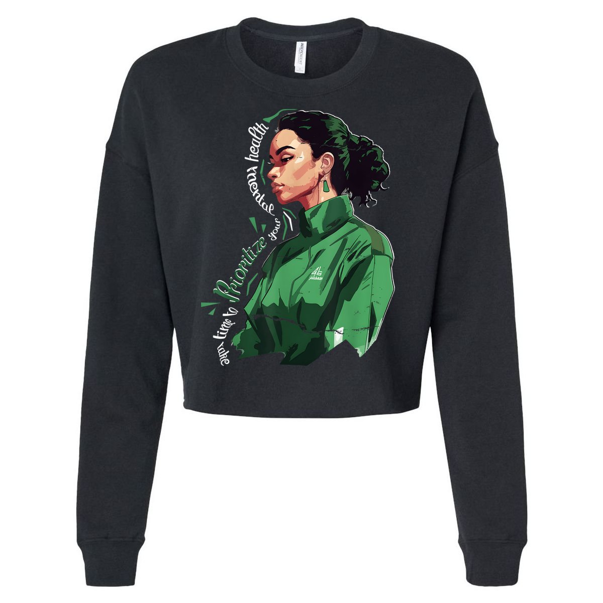 Cute Girl Mental Awareness Prioritize Mental Health Matters Cropped Pullover Crew